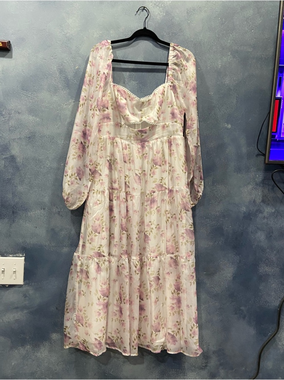 Lulu's Cream and Light Pink Floral Long Sleeve Midi Dress